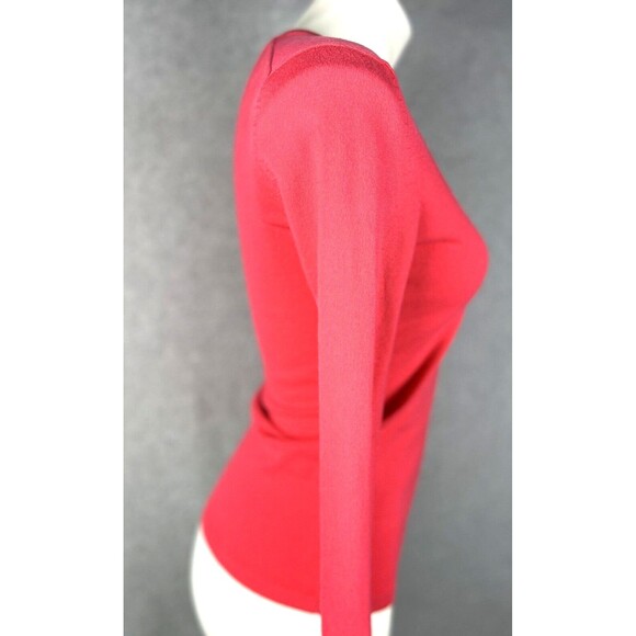 Tommy Hilfiger Pink Prima Cotton V Neck Sweater Womens XS Lightweight Knit - Picture 3 of 16
